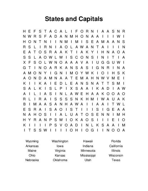 States and Capitals Word Search Puzzle