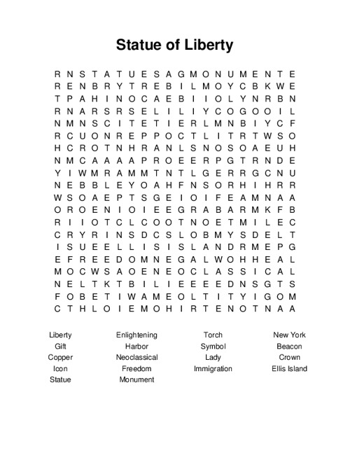 Statue of Liberty Word Search Puzzle