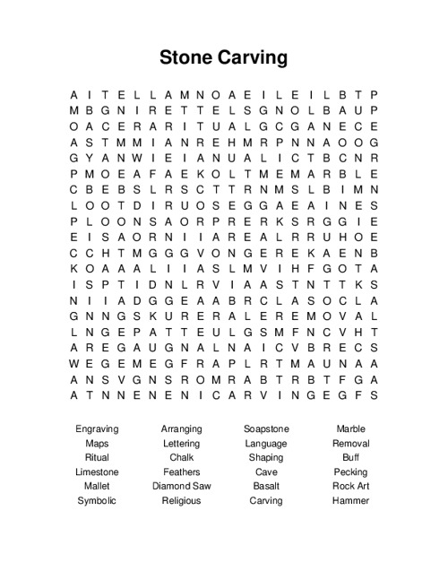 Stone Carving Word Search Puzzle