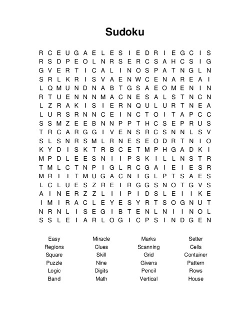 Sudoku Word Search Puzzle