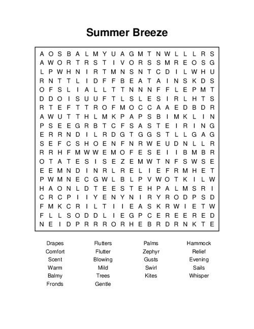 Summer Breeze Word Search Puzzle