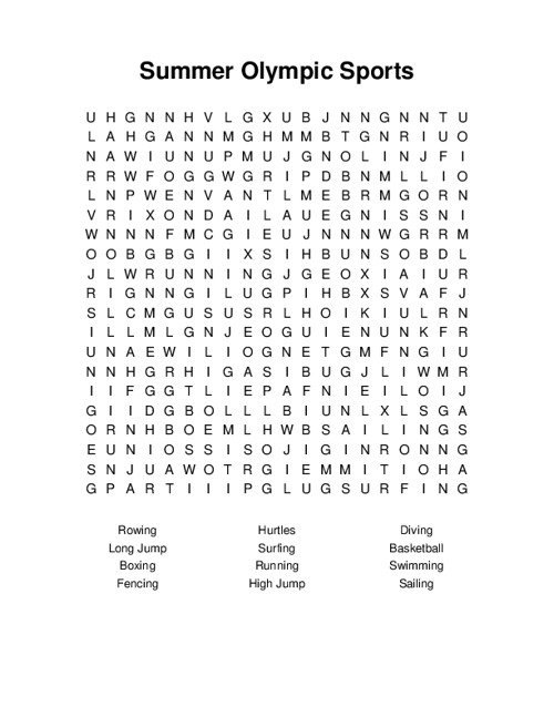 Summer Olympic Sports Word Search Puzzle