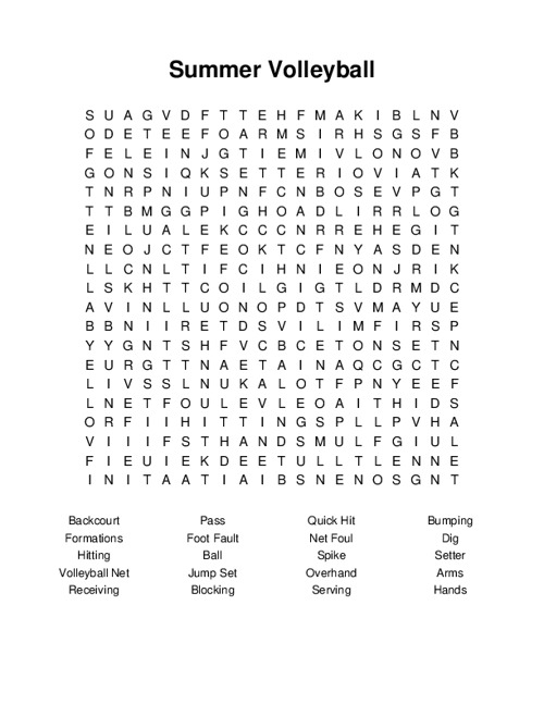 Summer Volleyball Word Search Puzzle
