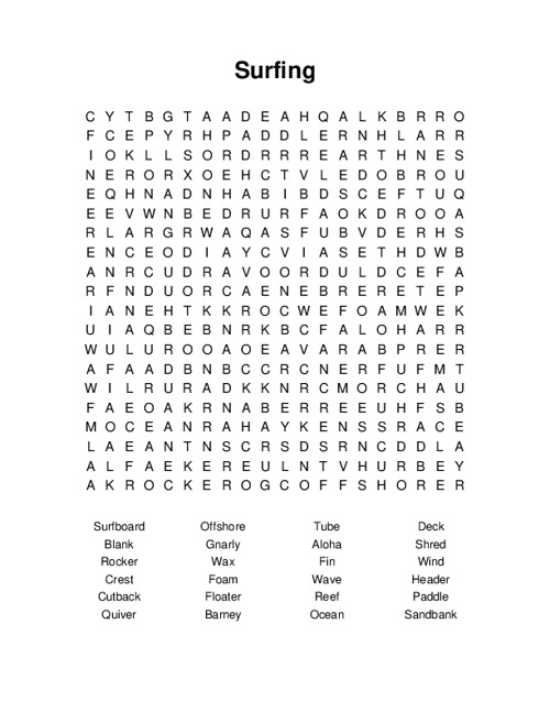 Surfing Word Search Puzzle