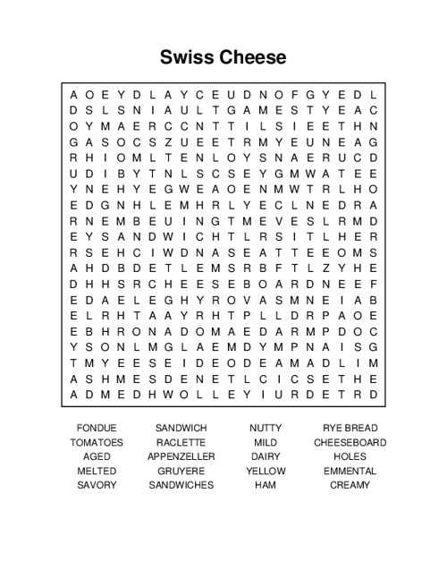 Swiss Cheese Word Search Puzzle
