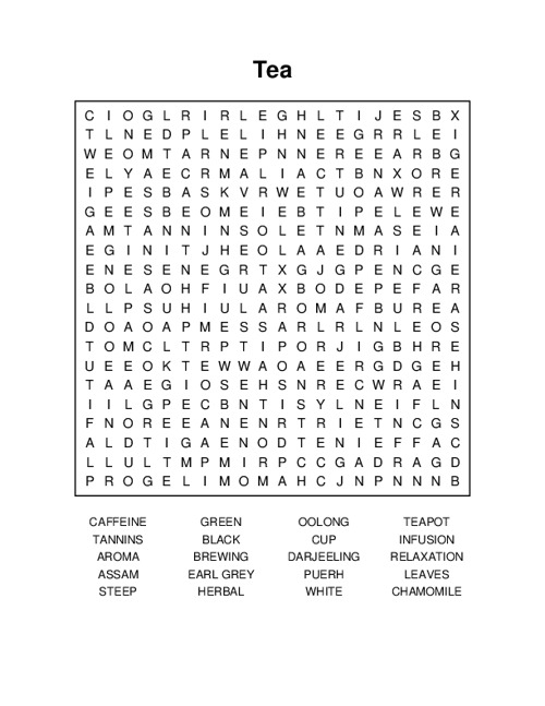 Tea Word Search Puzzle