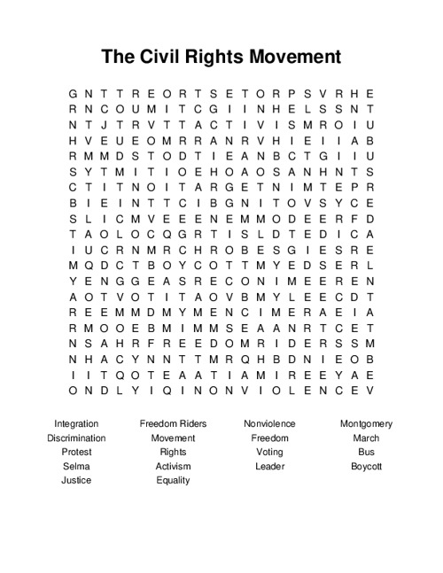 The Civil Rights Movement Word Search Puzzle