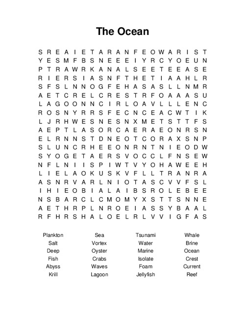 The Ocean Word Search Puzzle