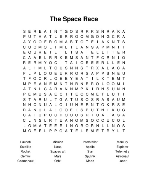 The Space Race Word Search Puzzle