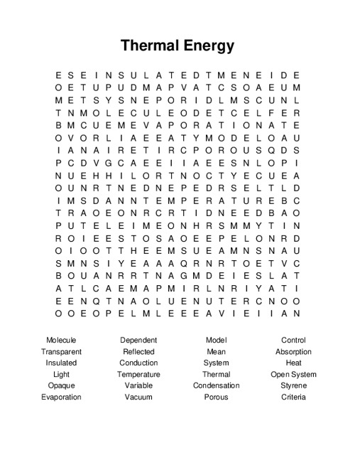 Thermal Energy Word Search Puzzle