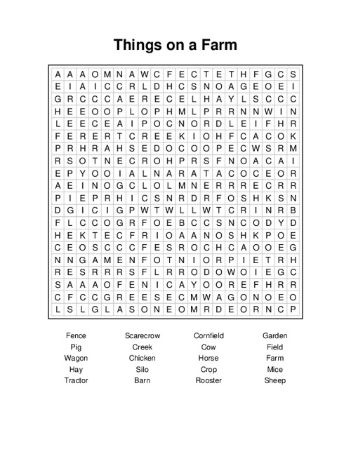 Things on a Farm Word Search Puzzle