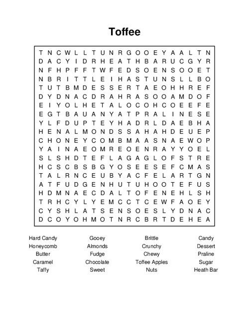 Toffee Word Search Puzzle