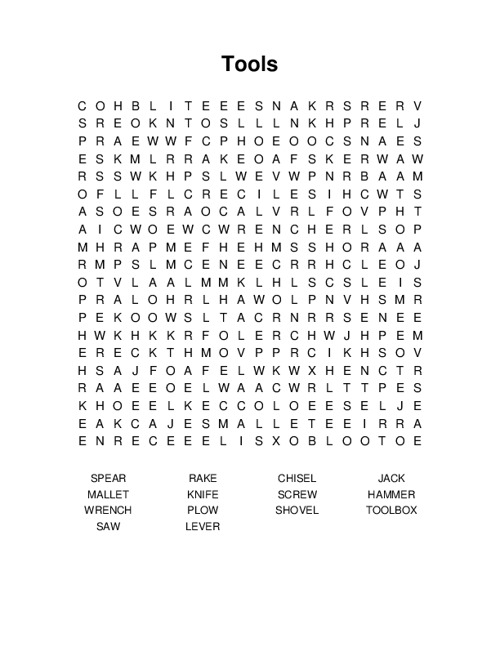 Tools Word Search Puzzle