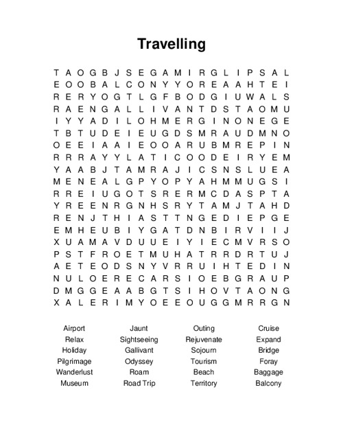 Travelling Word Search Puzzle