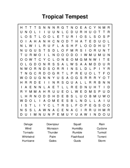 Tropical Tempest Word Search Puzzle