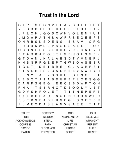 Trust in the Lord Word Search Puzzle
