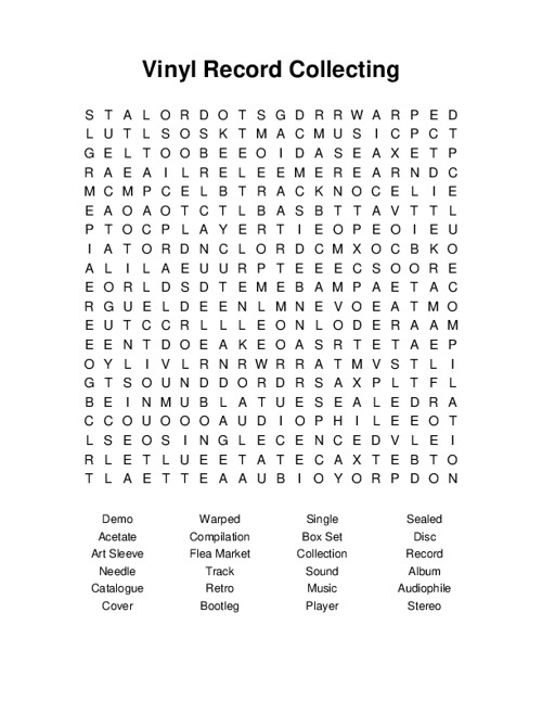 Vinyl Record Collecting Word Search Puzzle