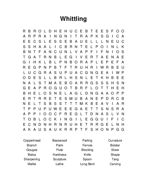 Whittling Word Search Puzzle