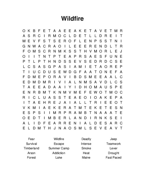 Wildfire Word Search Puzzle