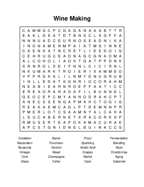 Wine Making Word Search Puzzle
