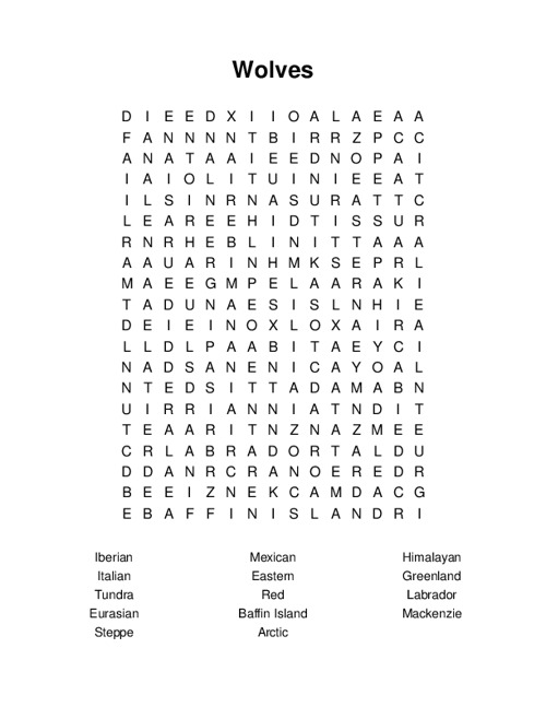 Wolves Word Search Puzzle
