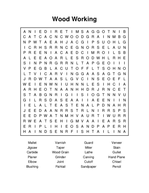 Wood Working Word Search Puzzle