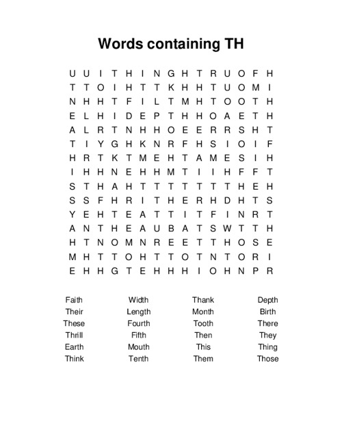 Words containing TH Word Search Puzzle