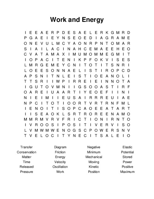 Work and Energy Word Search Puzzle