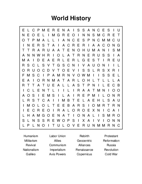 World History Word Search Puzzle