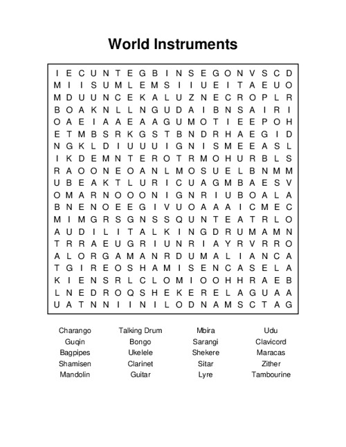 World Instruments Word Search Puzzle