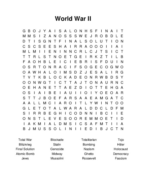 World War II Word Search Puzzle