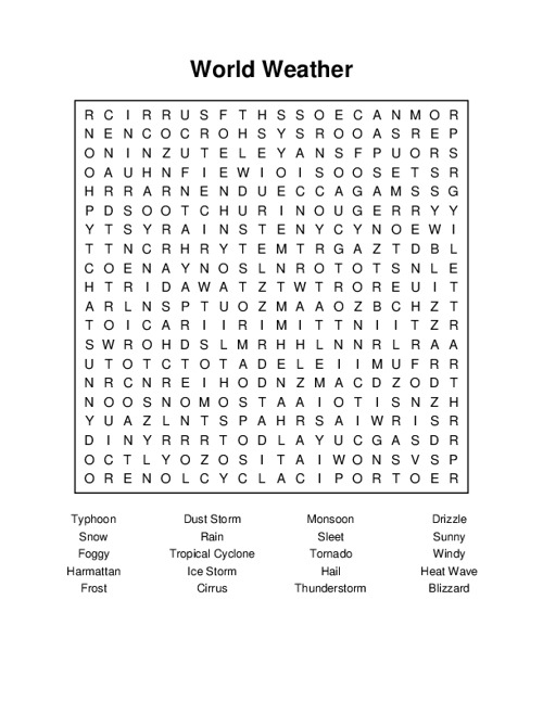World Weather Word Search Puzzle