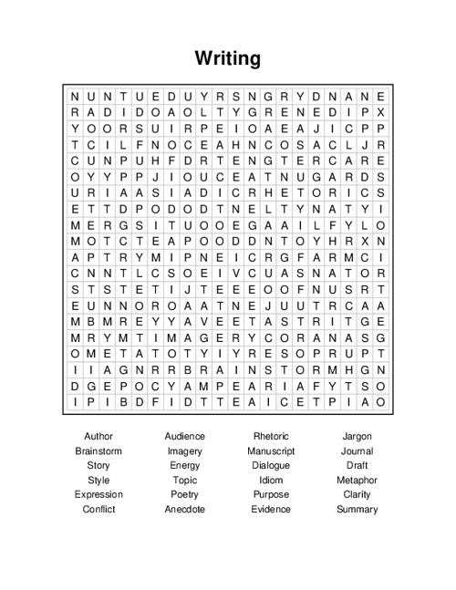 Writing Word Search Puzzle