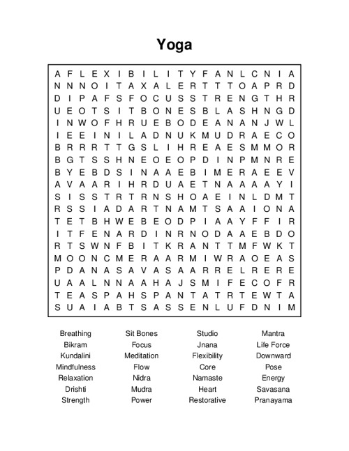 Yoga Word Search Puzzle