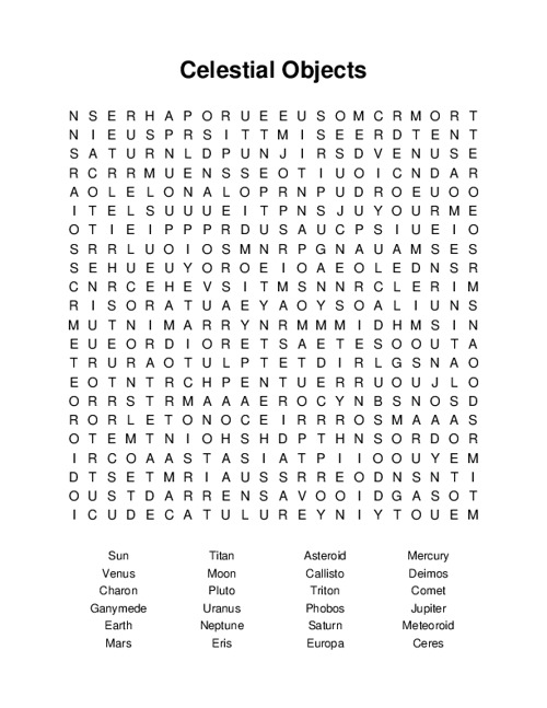 Celestial Objects Word Search Puzzle