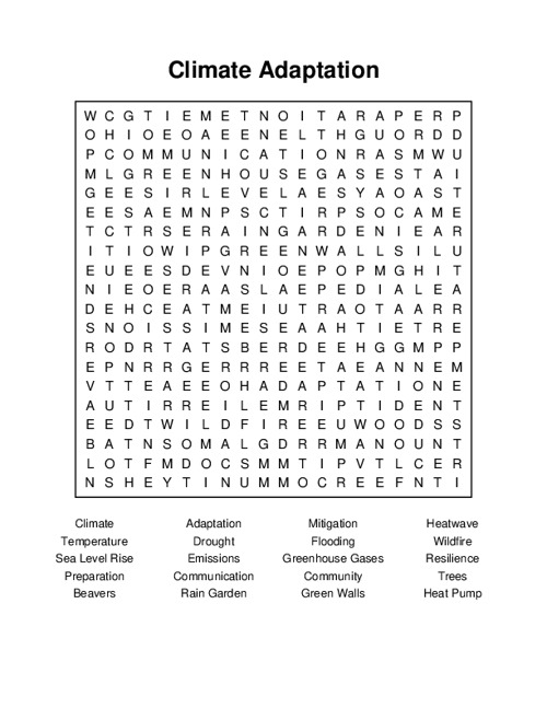 Climate Adaptation Word Search Puzzle
