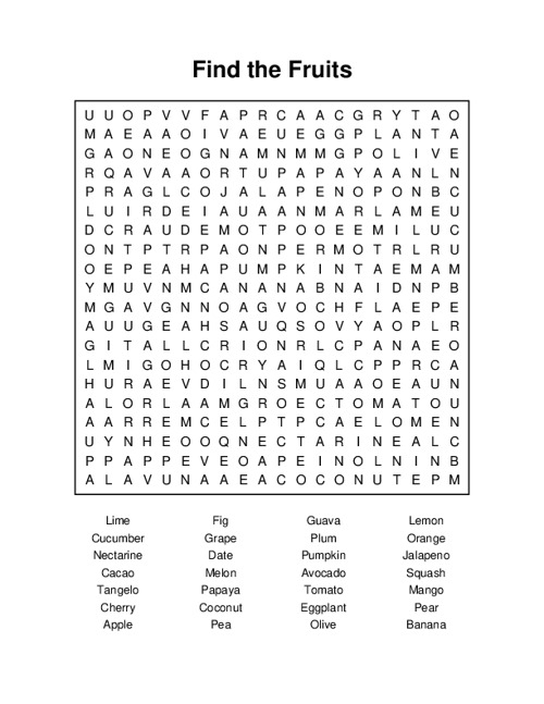 Find the Fruits Word Search Puzzle