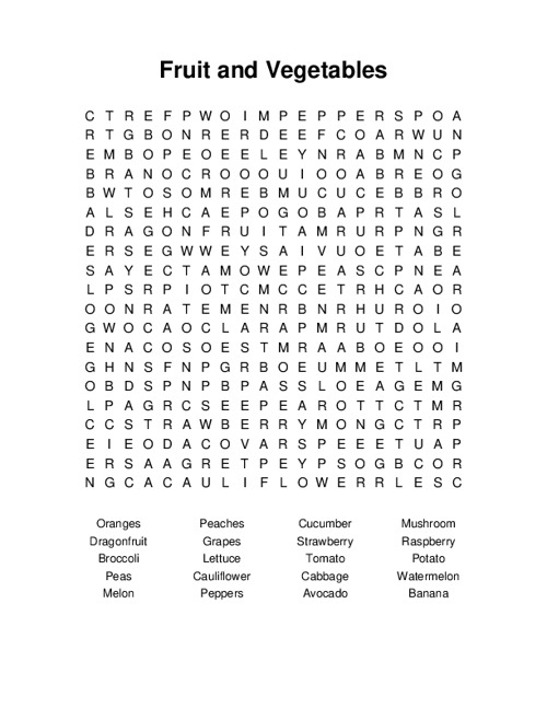 Fruit and Vegetables Word Search Puzzle