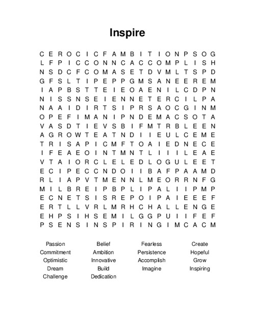 Inspire Word Search Puzzle
