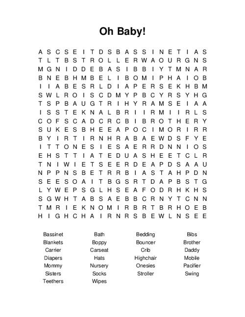 Oh Baby! Word Search Puzzle