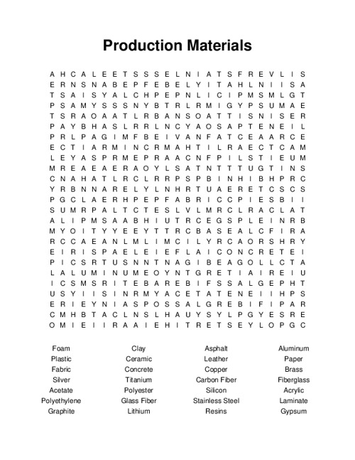 Production Materials Word Search Puzzle