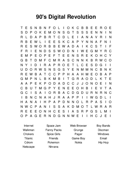90s Digital Revolution Word Search Puzzle