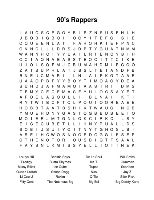 90s Rappers Word Search Puzzle