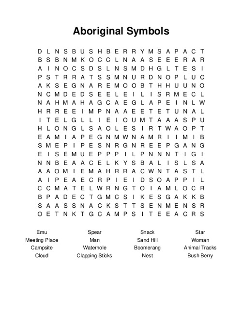 Aboriginal Symbols Word Search Puzzle