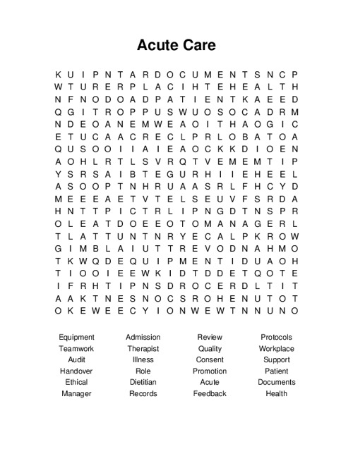 Acute Care Word Search Puzzle