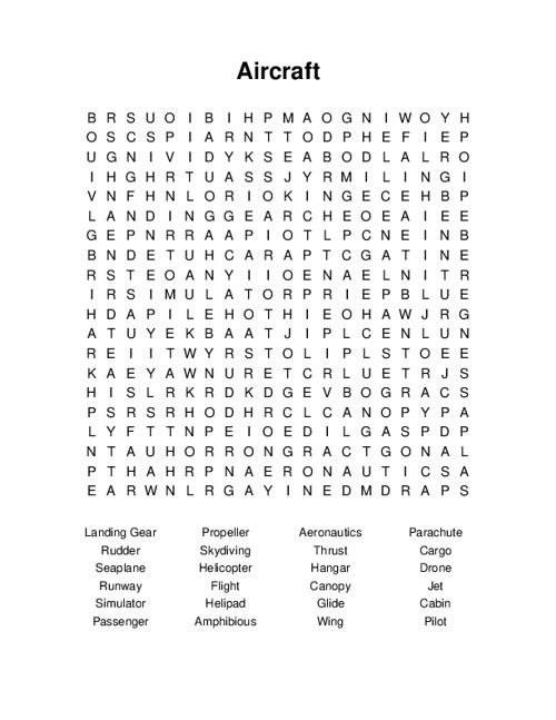 Aircraft Word Search Puzzle
