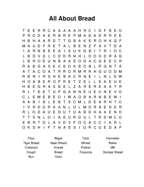 All About Bread Word Search Puzzle