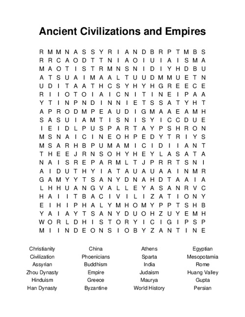 Ancient Civilizations and Empires Word Search Puzzle