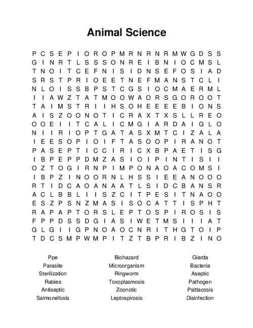 Animal Science Word Search Puzzle