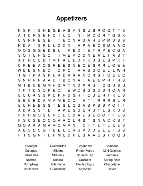 Appetizers Word Search Puzzle